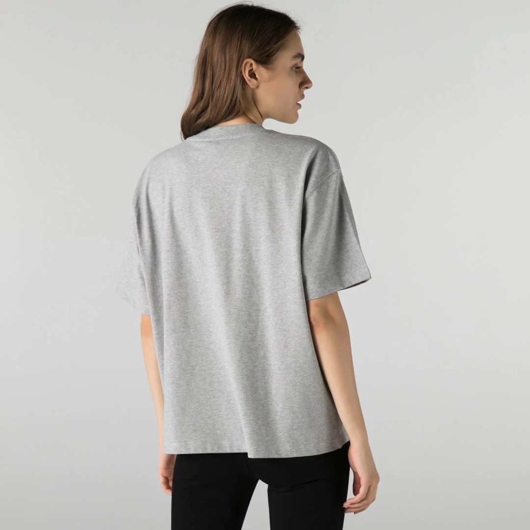 Classic Fit Bisiklet Yaka Kadın T-Shirt Gri