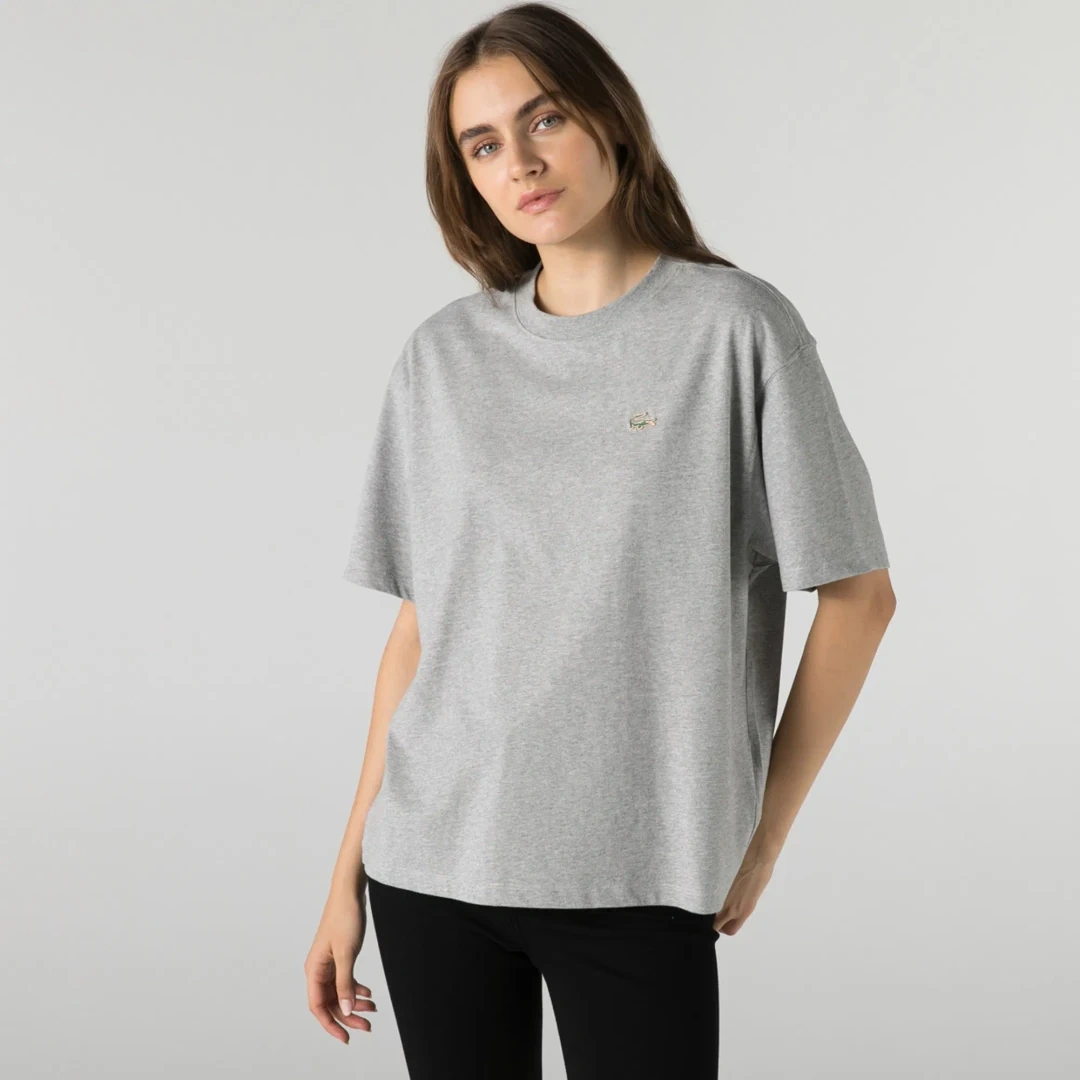 Classic Fit Bisiklet Yaka Kadın T-Shirt Gri