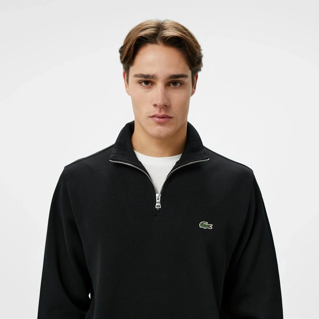 Classic Fit Yarım Fermuarlı Sweatshirt Siyah