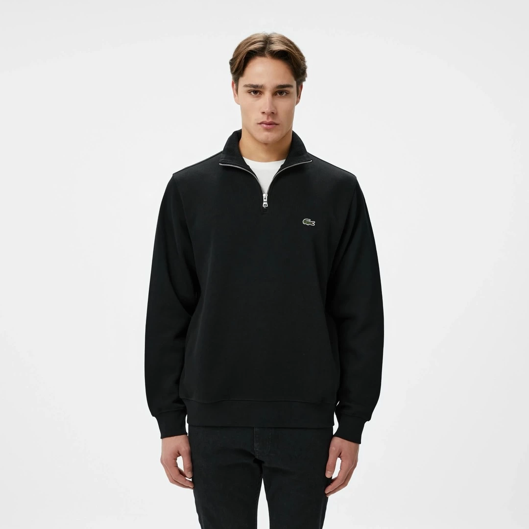 Classic Fit Yarım Fermuarlı Sweatshirt Siyah