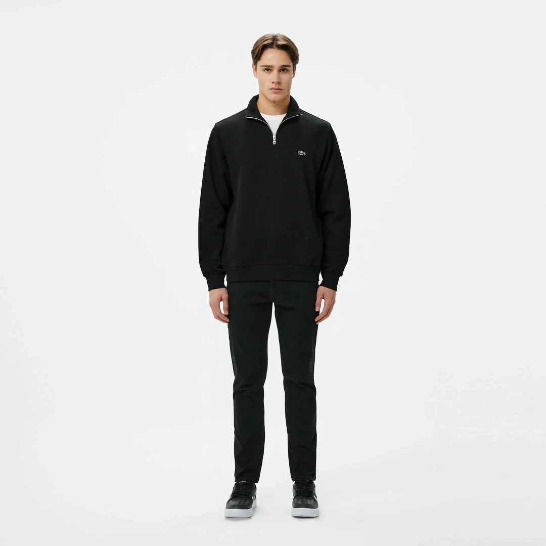 Classic Fit Yarım Fermuarlı Sweatshirt Siyah