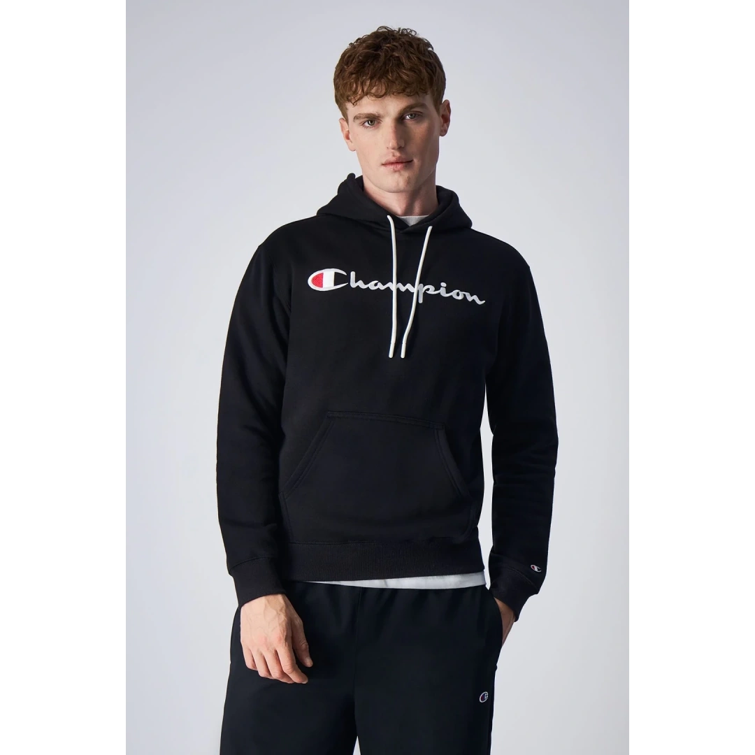 Embroidery Script Logo Fleece Hoodie Siyah