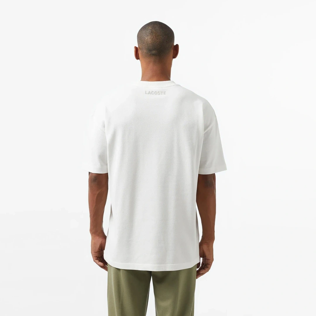 Oversize Fit Bisiklet Yaka Baskılı T-Shirt Beyaz