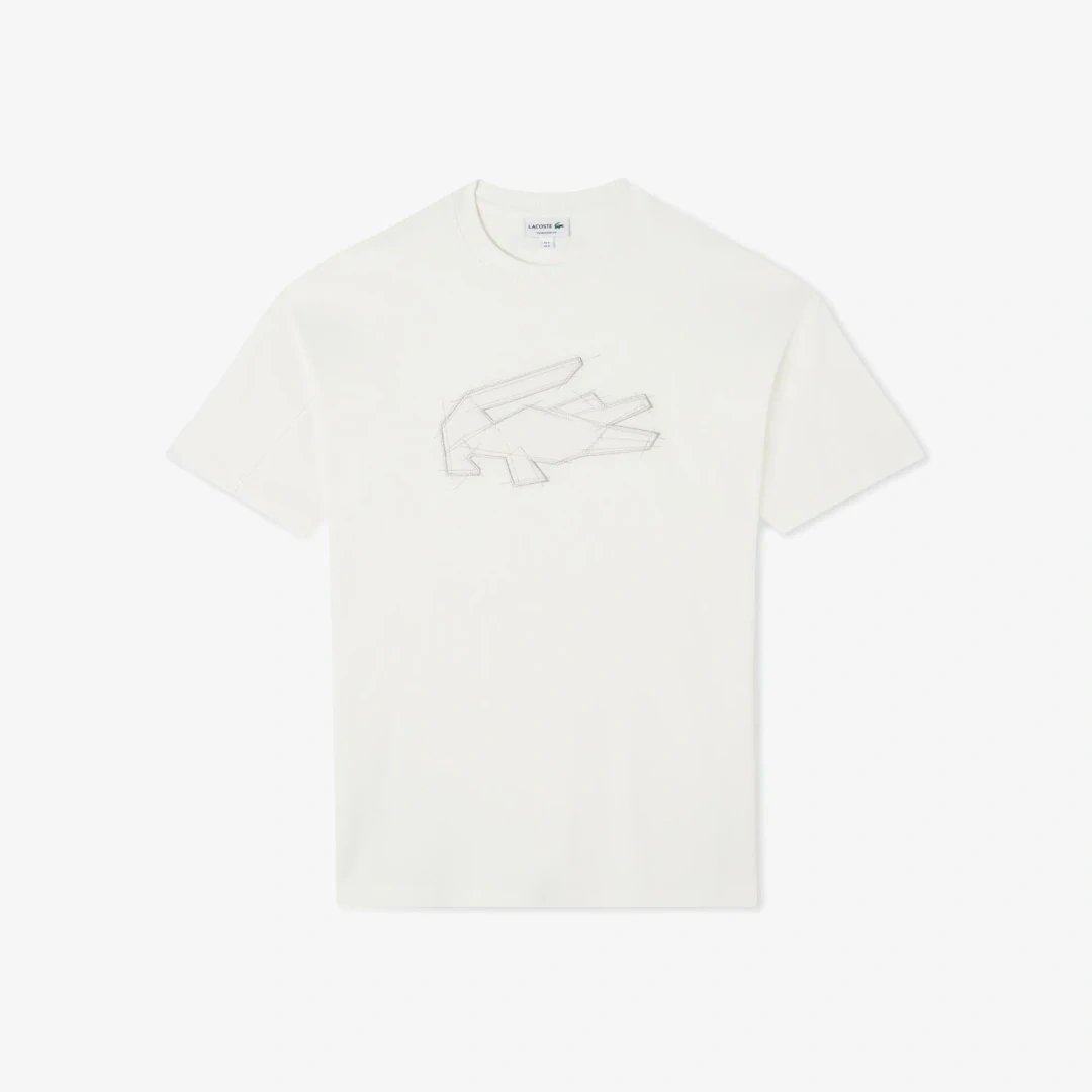 Oversize Fit Bisiklet Yaka Baskılı T-Shirt Beyaz