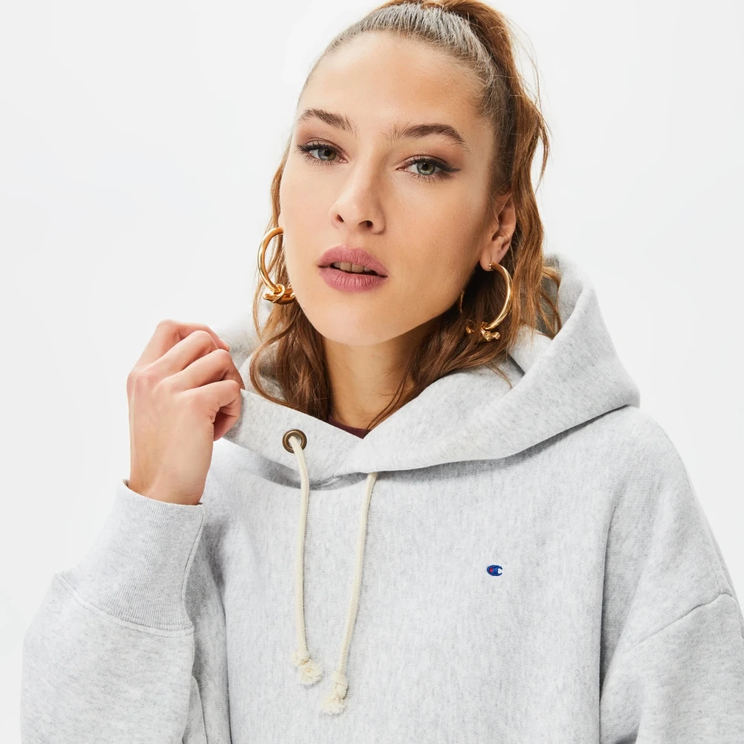 Reverse Weave Kadın Hoodie C Logo Gri