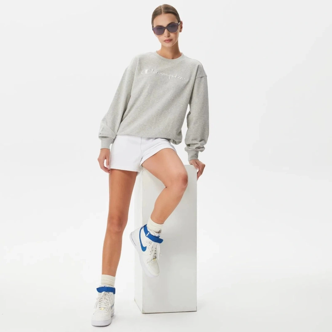 Tonal Embroidery Fleece Kadın Sweatshirt Gri