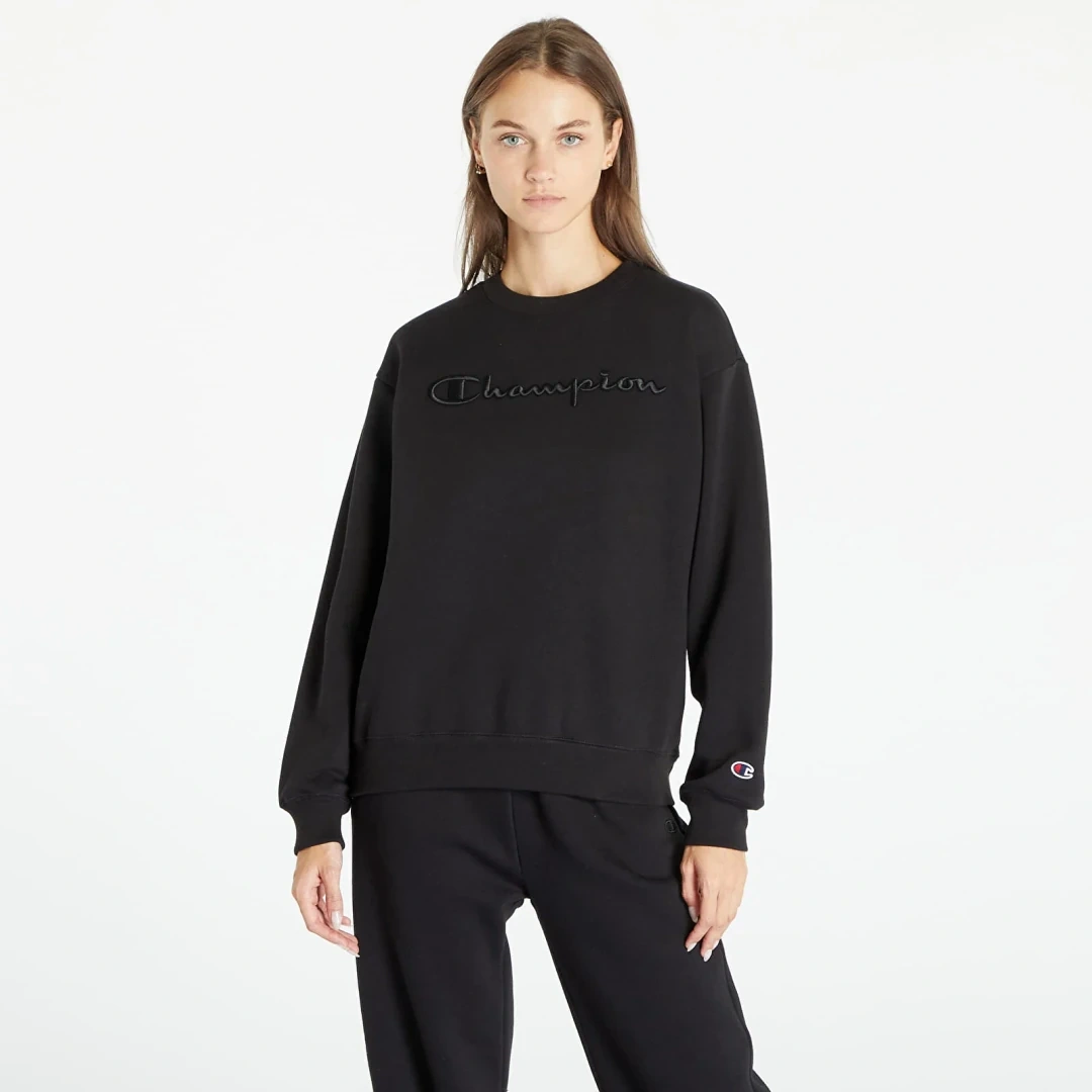 Tonal Embroidery Fleece Kadın Sweatshirt Siyah
