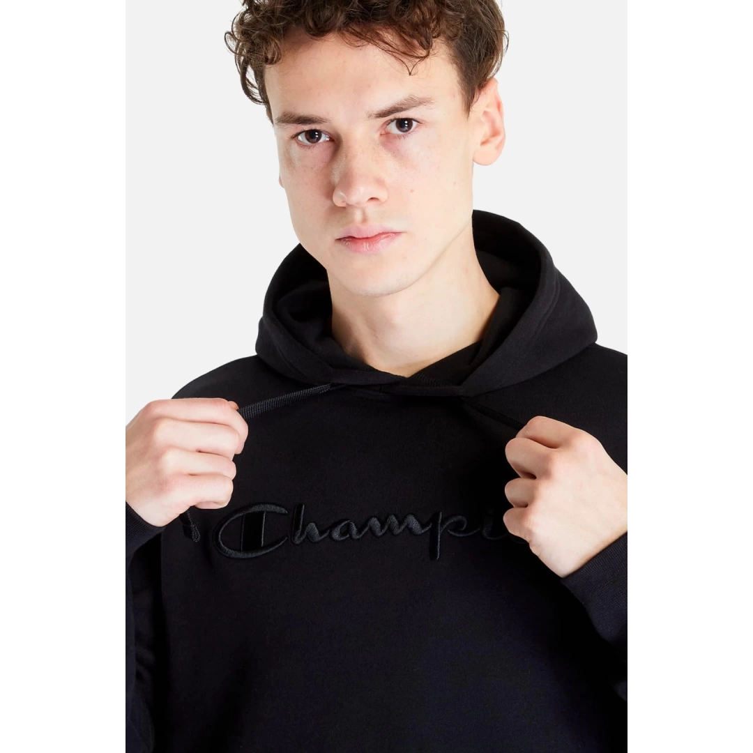Tonal Embroidery Heavy Cotton Hoodie Siyah
