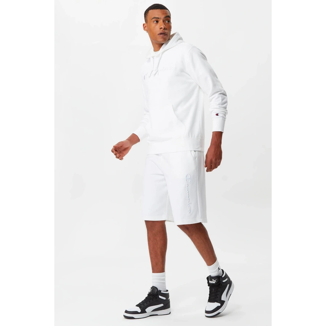 Tonal Embroidery Heavy Cotton Hoodie Beyaz