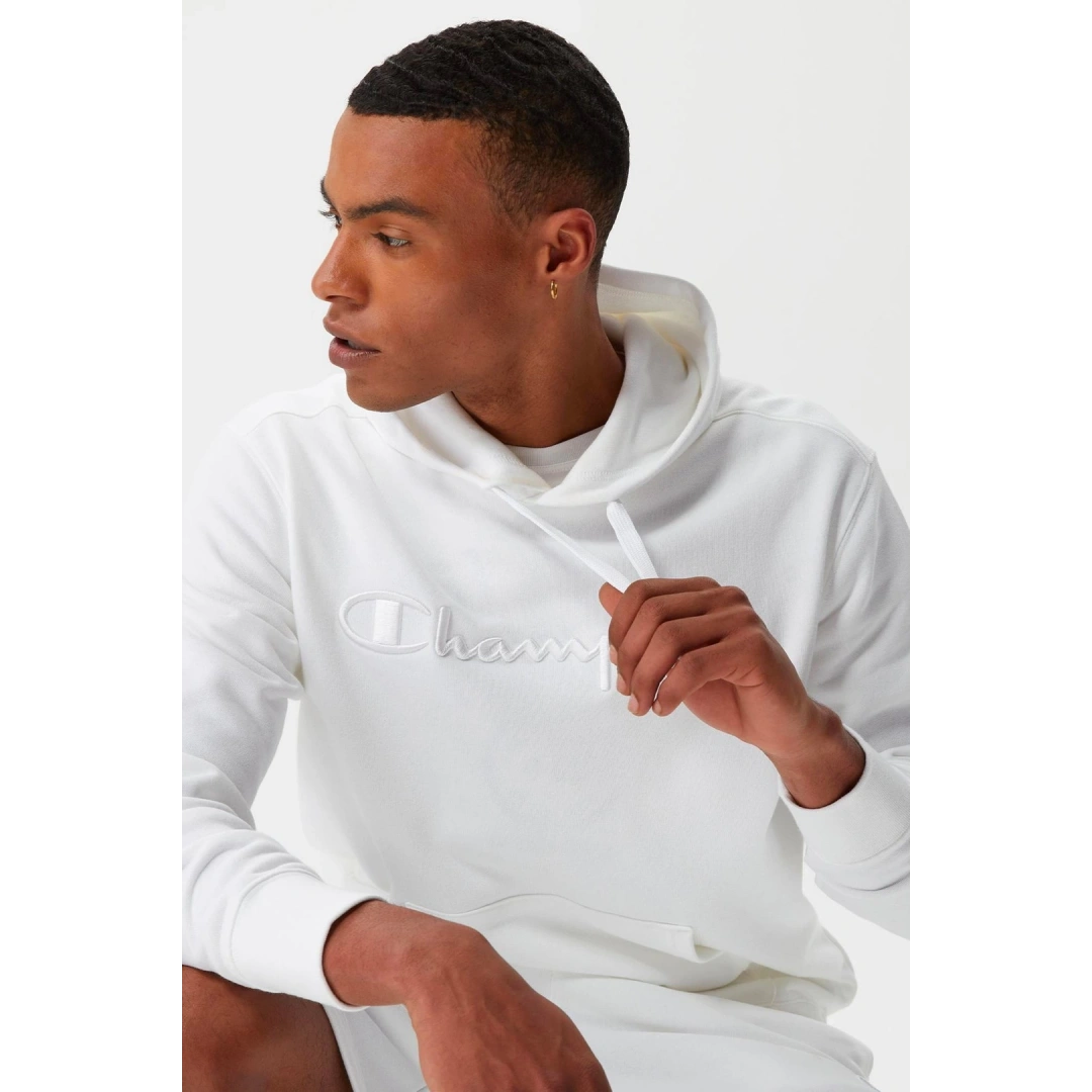 Tonal Embroidery Heavy Cotton Hoodie Beyaz