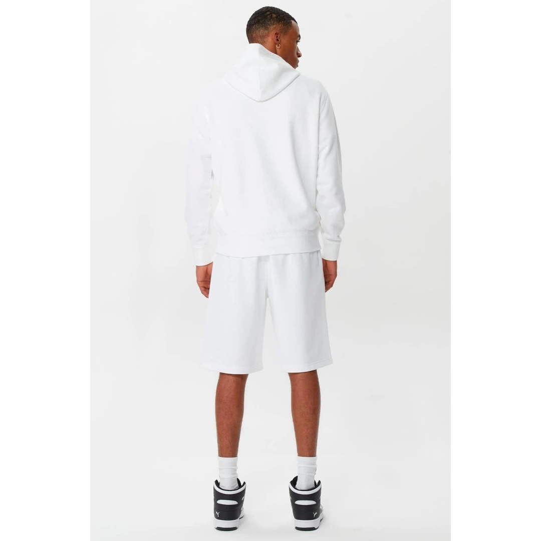 Tonal Embroidery Heavy Cotton Hoodie Beyaz