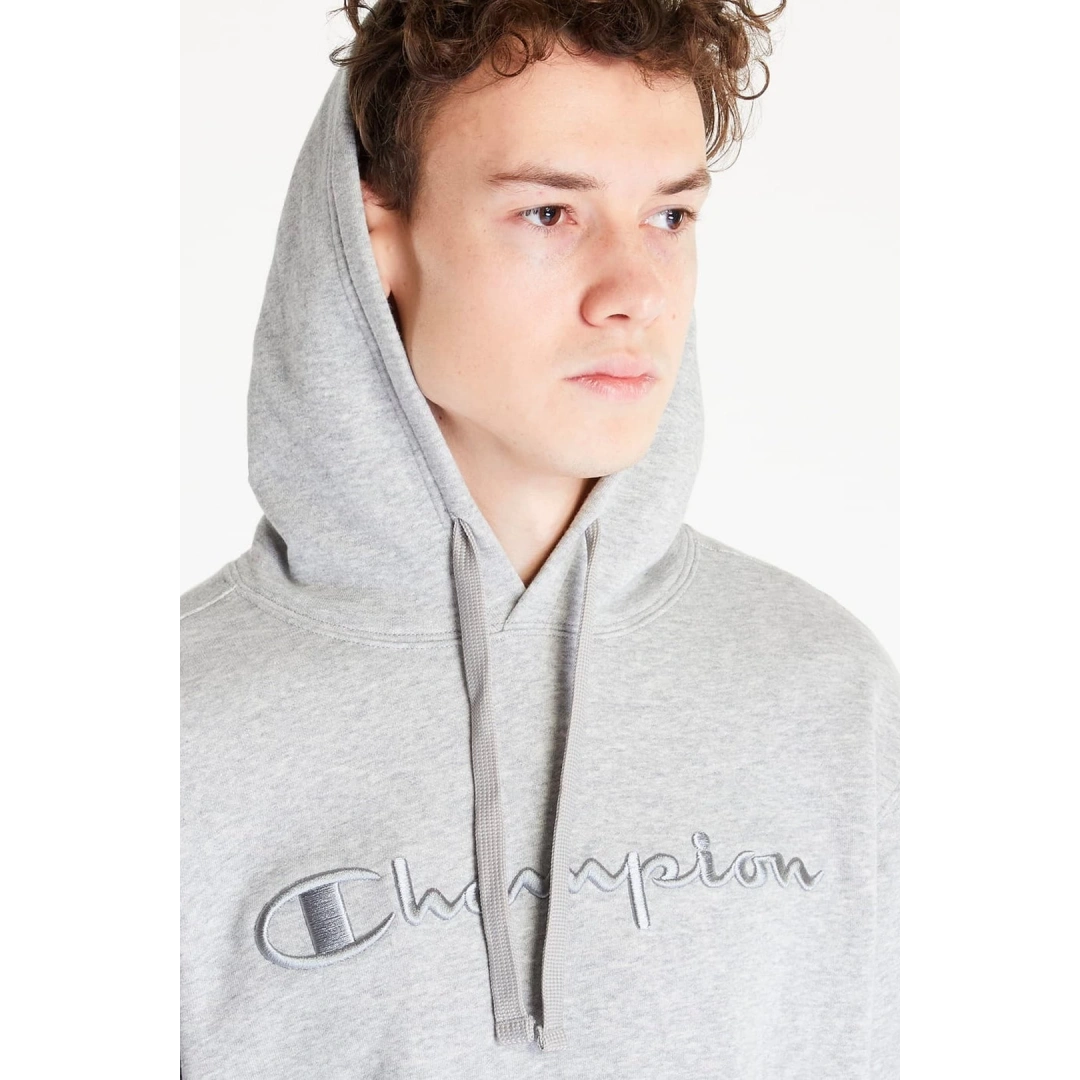 Tonal Embroidery Heavy Cotton Hoodie Gri