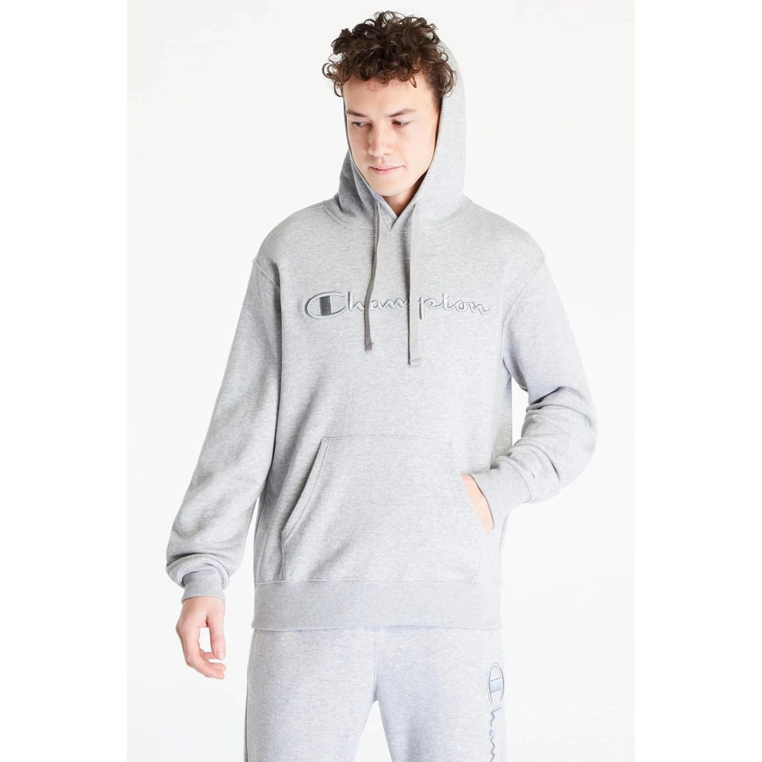 Tonal Embroidery Heavy Cotton Hoodie Gri