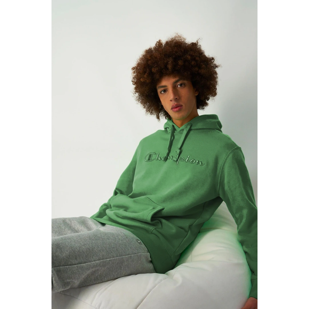 Tonal Embroidery Heavy Cotton Hoodie Yeşil