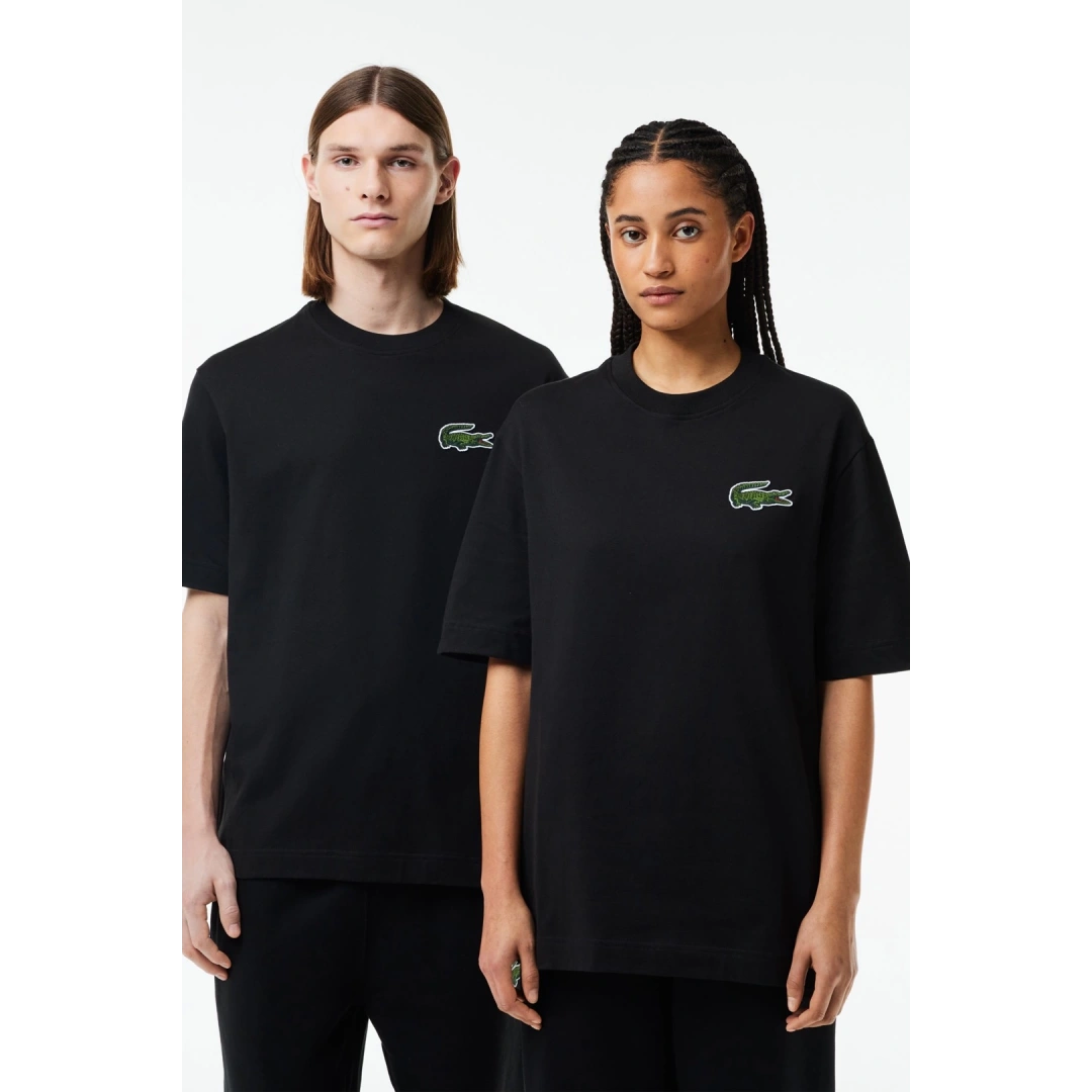 Unisex Loose Fit Large Croc Organic Heavy Tişört Siyah