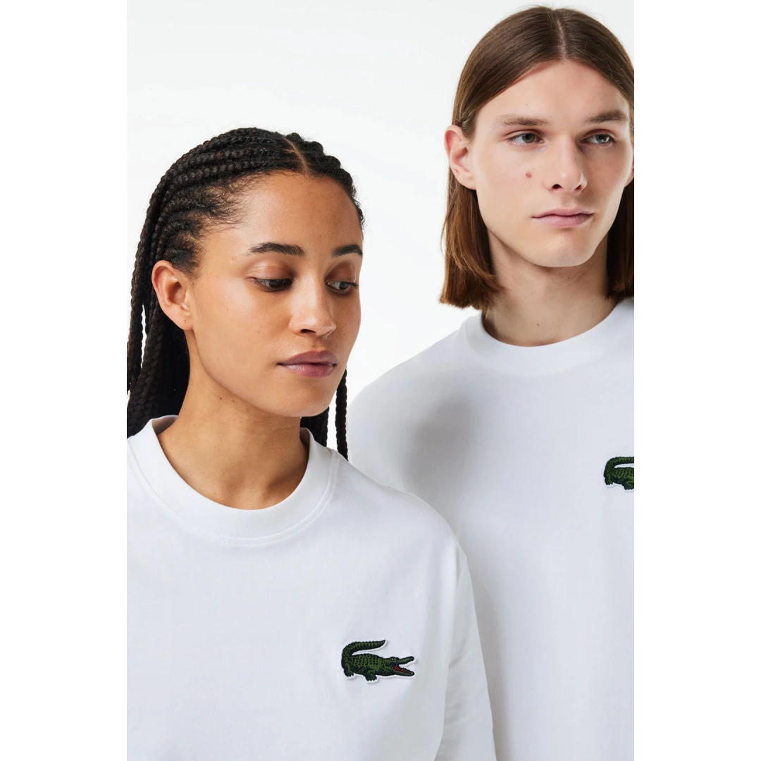 Unisex Loose Fit Large Croc Organic Heavy Tişört Beyaz