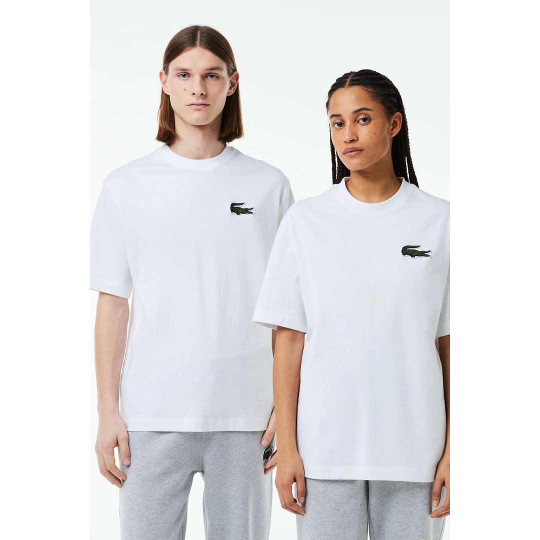 Unisex Loose Fit Large Croc Organic Heavy Tişört Beyaz