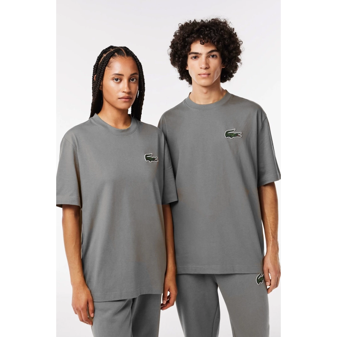 Unisex Loose Fit Large Croc Organic Heavy Tişört Gri