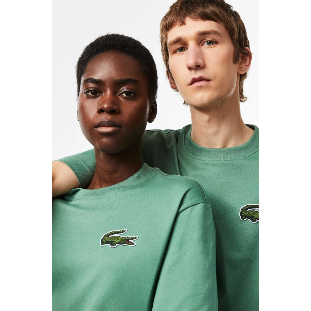 Unisex Loose Fit Large Croc Organic Heavy Tişört Yeşil