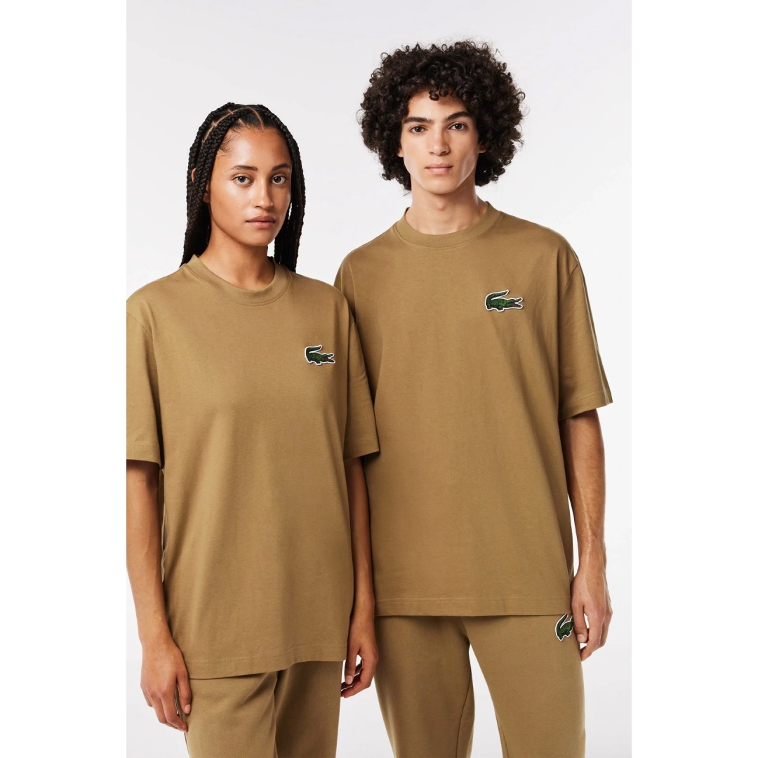 Unisex Loose Fit Large Croc Organic Heavy Tişört Kahverengi