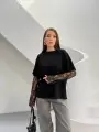 Siyah Güpür Kollu Bluz