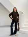 Kahverengi Güpür Kollu Bluz