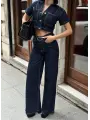 Frame Crop & Palazzo Pantolon Denim 2’li Takım