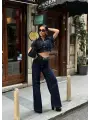 Frame Crop & Palazzo Pantolon Denim 2’li Takım