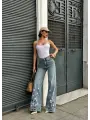 Palazzo Fit Özel Çiçek Nakışlı Tasarım Denim Jean