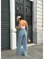 Palazzo Fit Özel Çiçek Nakışlı Tasarım Denim Jean