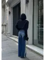 Tasarım Yanları Dantel Detaylı Wide Leg Jean Kot Pantalon