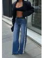 Tasarım Yanları Dantel Detaylı Wide Leg Jean Kot Pantalon