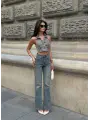 Sırt Dekolteli Jean Tasarım Crop
