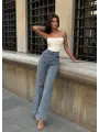 Yüksek Bel Işıltılı Taşlı Premium Jean