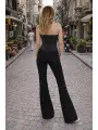 Taşlı Işıltılı Kot Denim Düğmeli Büstiyer