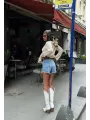Taşlı Tasarım Mavi Jean Şort