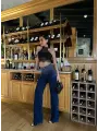 Lacivert Taşlı Denim Kot Pantalon Parlak Jean