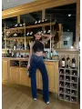 Lacivert Taşlı Denim Kot Pantalon Parlak Jean