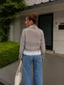 DANTEL DETAY ÇİZGİLİ KAHVERENGİ GÖMLEK