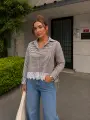 DANTEL DETAY ÇİZGİLİ KAHVERENGİ GÖMLEK