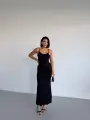 İnce Askılı Siyah Uzun Elbise