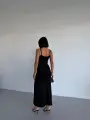 İnce Askılı Siyah Uzun Elbise