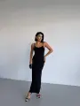 İnce Askılı Siyah Uzun Elbise