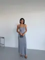 İnce Askılı Gri Uzun Elbise