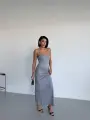 İnce Askılı Gri Uzun Elbise