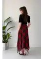 Kırmızı Ekose Desen Vatkalı U Yaka Midi Elbise