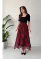 Kırmızı Ekose Desen Vatkalı U Yaka Midi Elbise