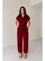 Kırmızı Kuşaklı Keten Tulum