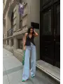 Açık Mavi Tasarım Wide Leg Pantalon