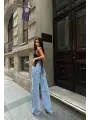 Açık Mavi Tasarım Wide Leg Pantalon